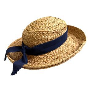 Helen Kaminski Classic Raffia Straw Hat Blue Ribbon Bow Sun Hat Australia
